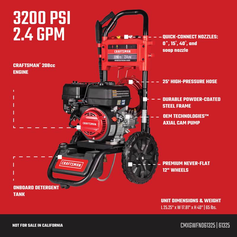 Craftsman (49-State) CMXGWFN061325 CRX 3200 psi Gas 2.4 gpm Pressure Washer