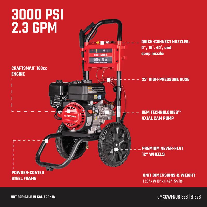 Craftsman (49-State) CMXGWFN061326 CRX 3000 psi Gas 2.3 gpm Pressure Washer