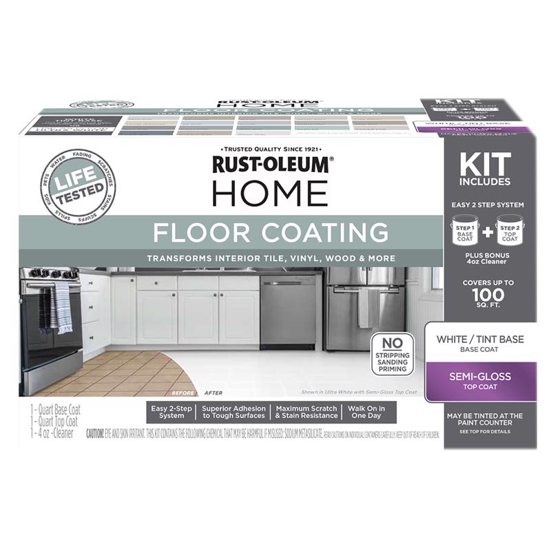 Rust-Oleum HOME Semi-Gloss White Tint Base Floor Coating Kit 1 qt