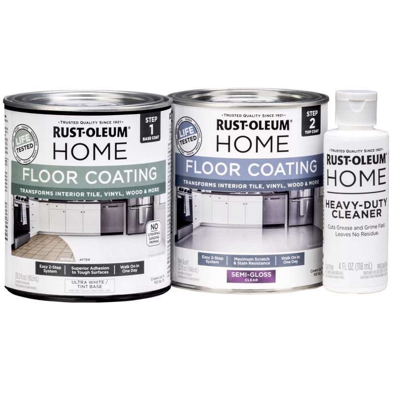 Rust-Oleum HOME Semi-Gloss White Tint Base Floor Coating Kit 1 qt