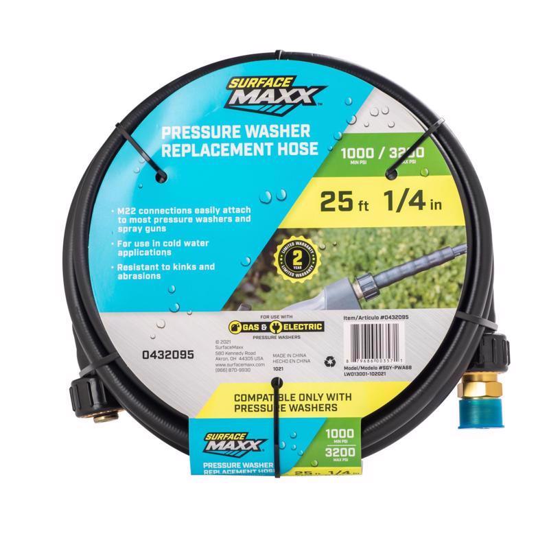 SurfaceMaxx 1/4 in. D X 25 ft. L M22 Replacement Pressure Washer Hose 3200 psi