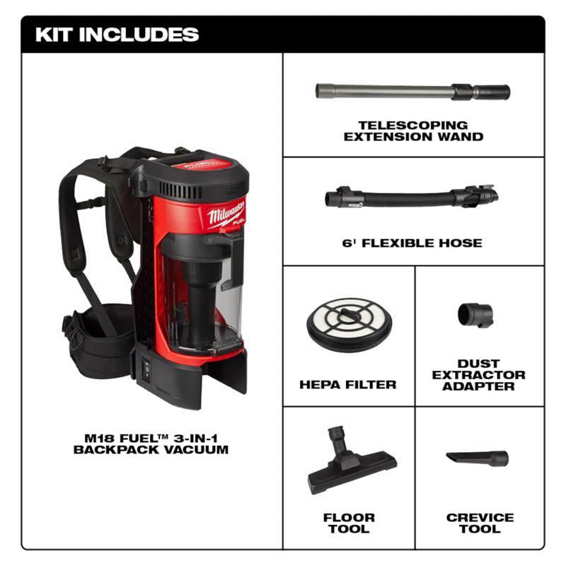 Milwaukee M18 Fuel 1 gal Cordless Backpack Vacuum 1 V
