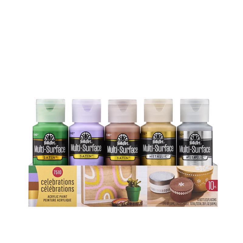 FolkArt Multi-Surface Satin Assorted Water-Based Acrylic Paint Set Exterior and Interior 10 pc