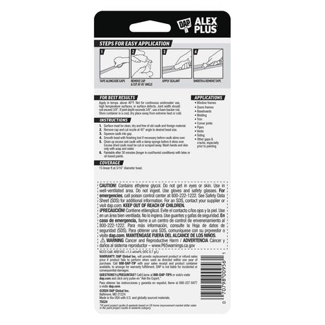 DAP Alex Plus White Siliconized Acrylic Latex All Purpose Caulk 2.8 fl. oz.