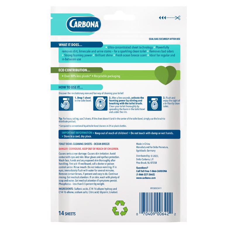 Carbona Lemon Lime Scent Toilet Bowl Cleaner 1.09 oz Wipes