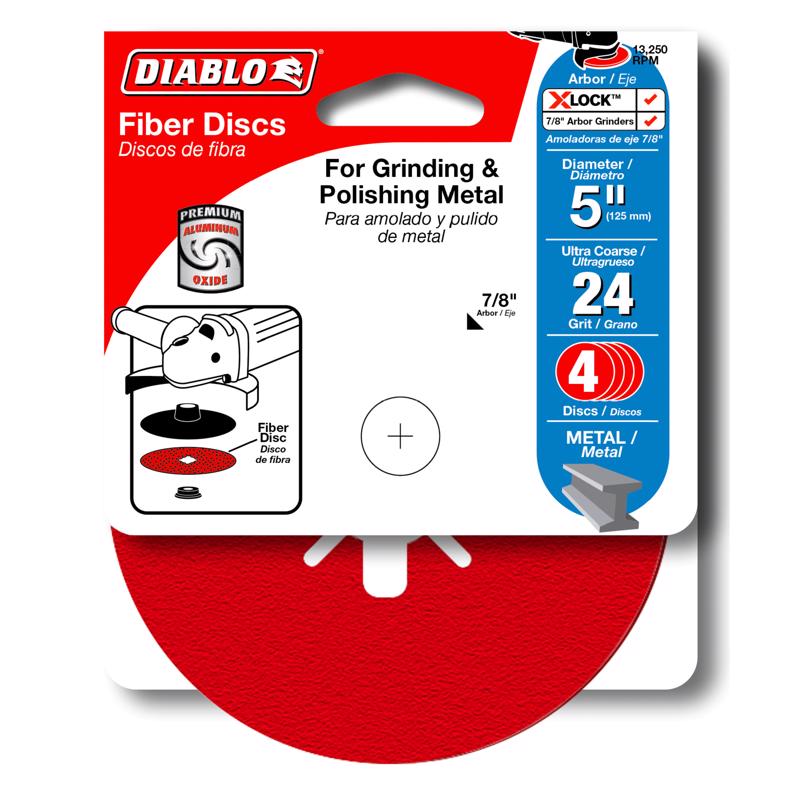 Diablo 5 in. Aluminum Oxide Center Mount Fiber Disc 24 Grit Extra Coarse 4 pk