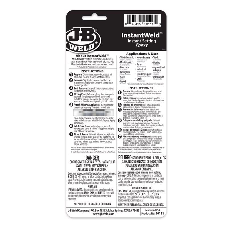J-B Weld InstantWeld High Strength Clear Epoxy Syringe 0.47 oz