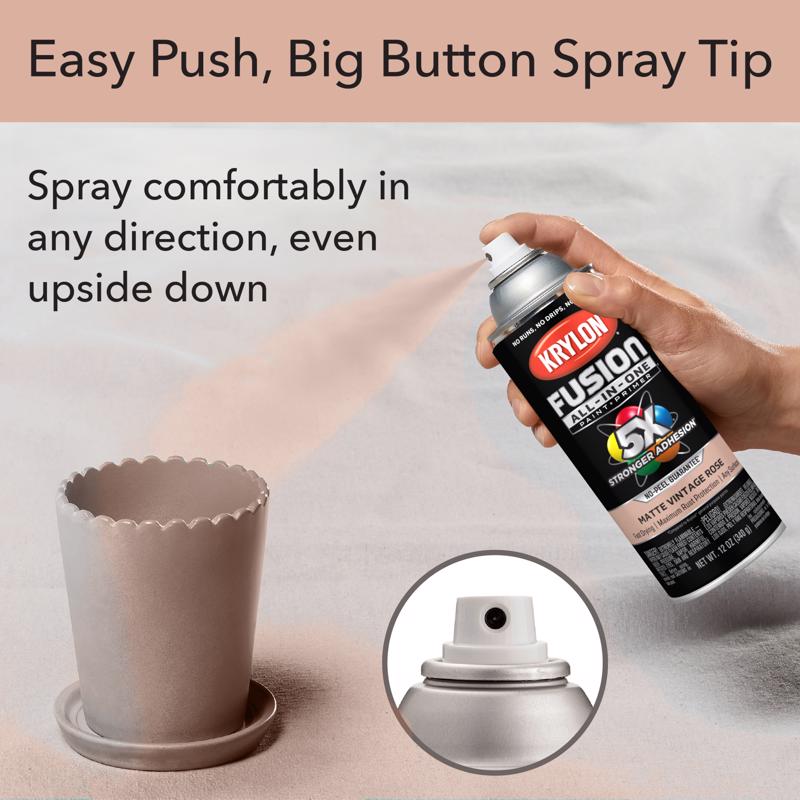 Krylon Fusion All-in-One Flat/Matte Vintage Rose Paint +Primer 12 oz