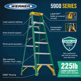 Werner 4 ft. H Fiberglass Step Ladder Type II 225 lb. capacity