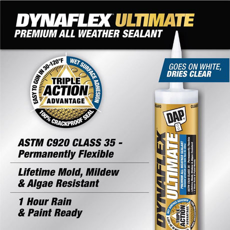 DAP Dynaflex Ultimate Clear Premium Latex Door/Siding/ Window Caulk Sealant 10.1 oz.