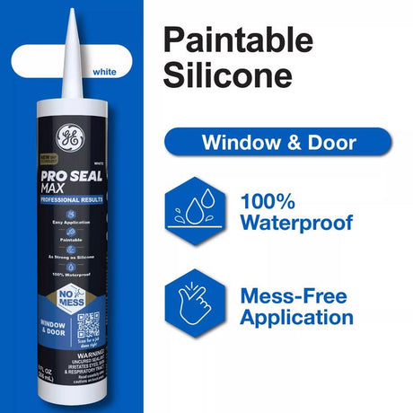 GE Pro Max White Silicone 1 Window and Door Caulk Sealant 9 fl. oz.
