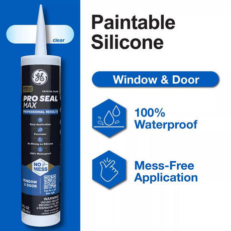 GE Pro Max Crystal Clear Silicone 1 Window and Door Caulk Sealant 9 fl. oz.