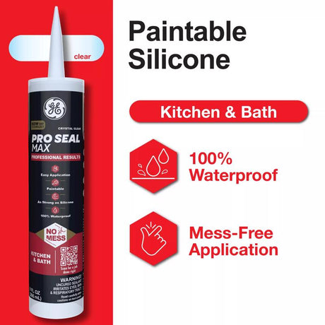 GE Pro Seal Max Crystal Clear Silicone 1 Kitchen and Bath Caulk Sealant 9 fl. oz.