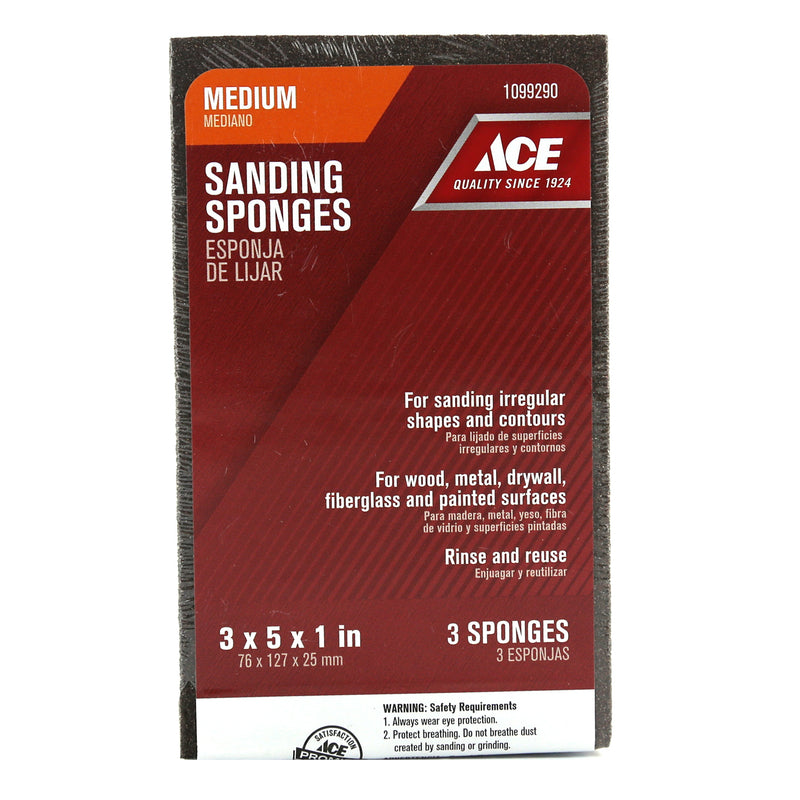 Ace 5 in. L X 3 in. W X 1 in. 80 Grit Medium Extra Large Sanding Sponge