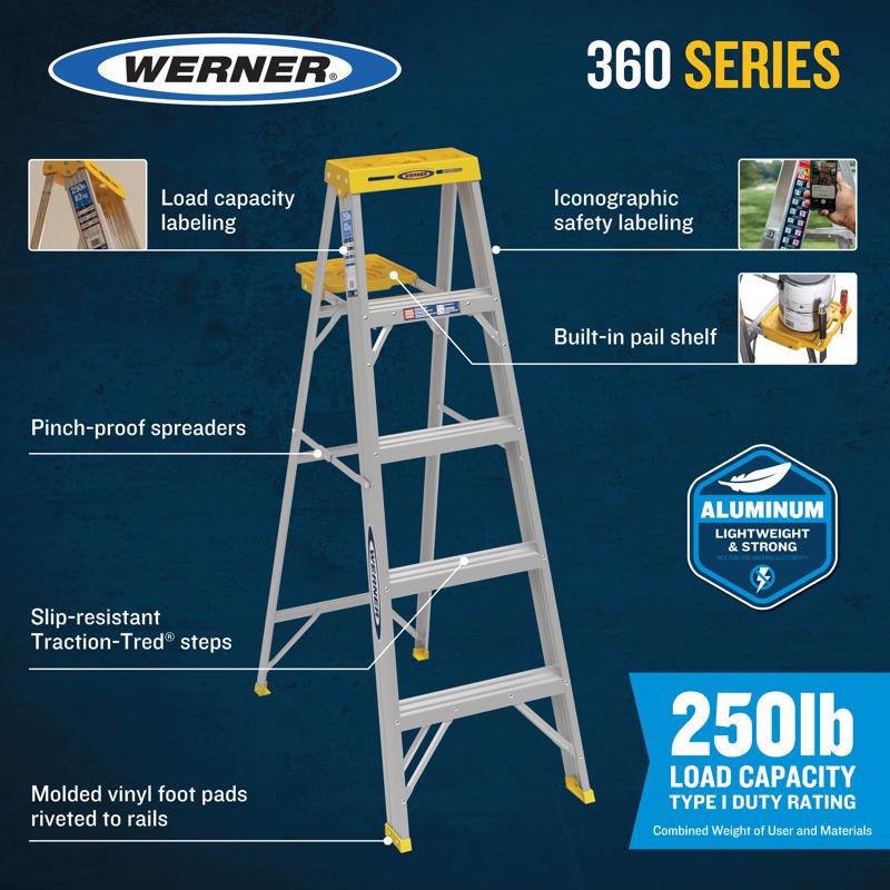 Werner 4 ft. H Aluminum Step Ladder Type I 250 lb. capacity