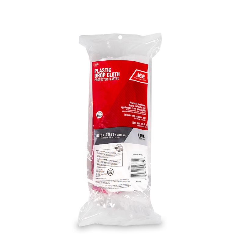 Ace 10 ft. W X 20 ft. L X 1 mil Plastic Drop Cloth 1 pk