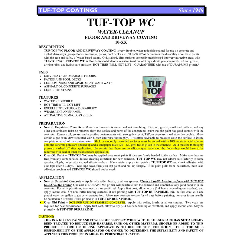 Tuf-Top Semi-Gloss Light Tint Water-Based Acrylic Latex Floor & Driveway Coating 1 gal