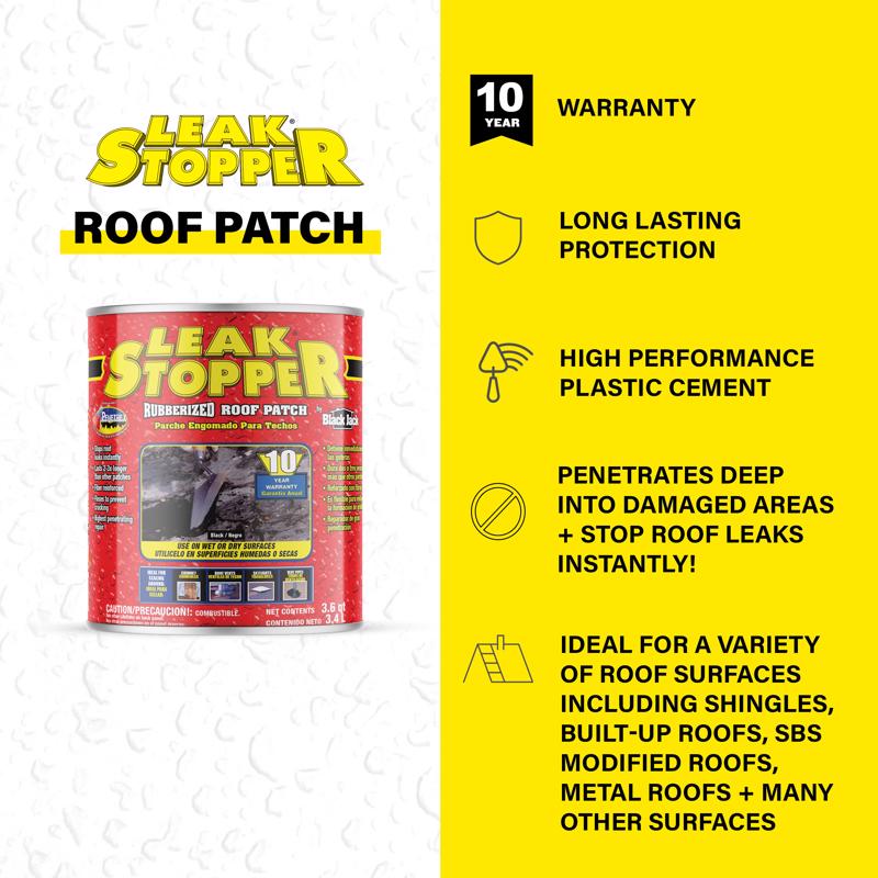 Leak Stopper Gloss Black Rubber Roof Patch 3.6 qt