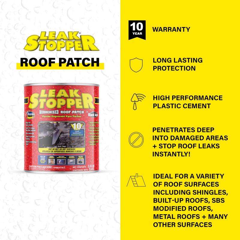 Leak Stopper Gloss Black Rubber Roof Patch 3.6 qt