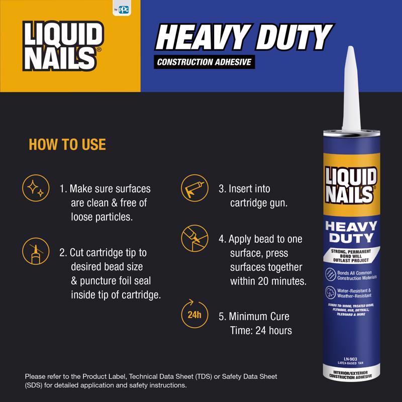 Liquid Nails Heavy Duty Acrylic Latex Construction Adhesive 10 oz