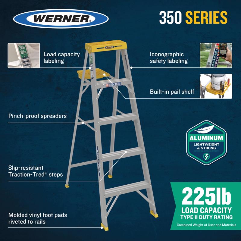 Werner 4 ft. H Aluminum Step Ladder Type II 225 lb. capacity