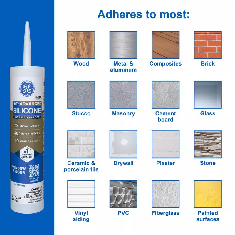 GE Advanced White Silicone 2 Window and Door Caulk Sealant 10.1 oz