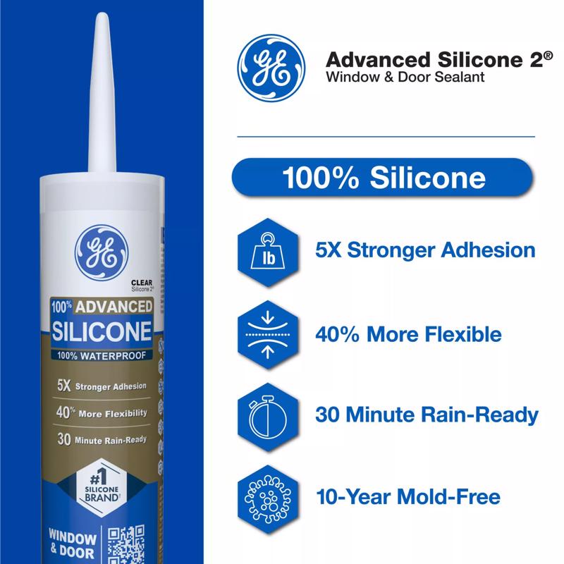 GE Advanced Clear Silicone 2 Window and Door Caulk Sealant 10.1 oz