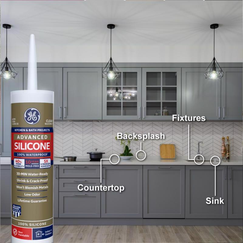 GE Advanced White Silicone 2 Kitchen and Bath Caulk Sealant 10.1 oz