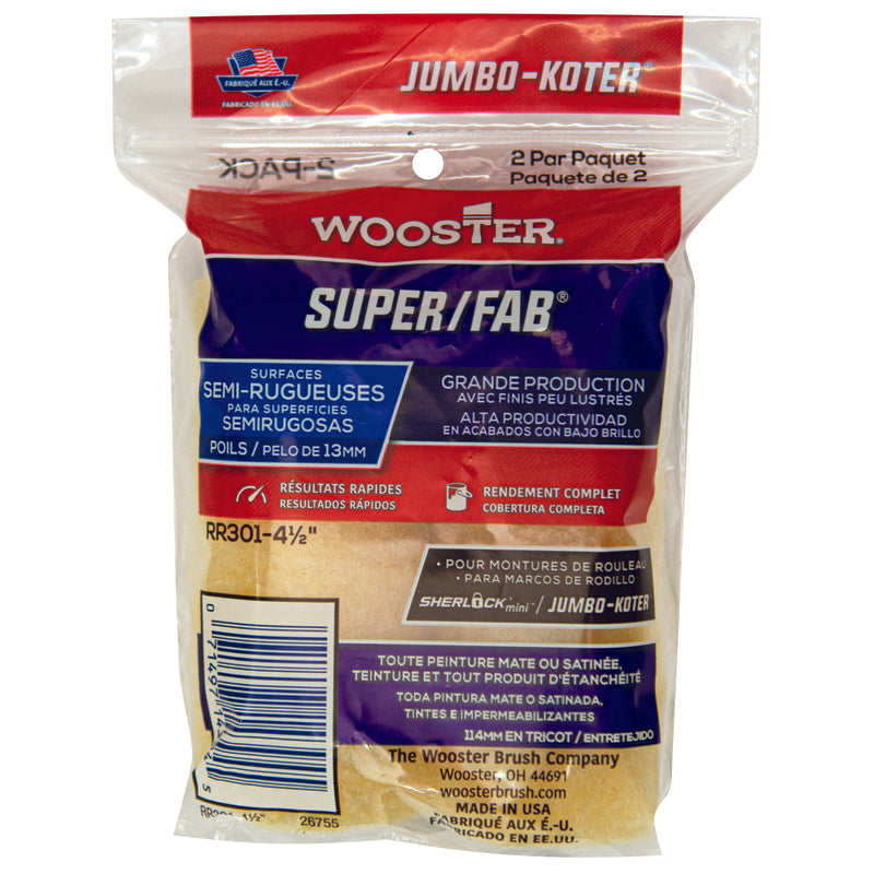 Wooster Super/Fab Fabric 4 1/2 in. W X 1/2 in. Mini Paint Roller Cover 2 pk