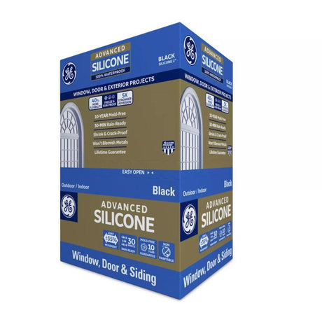 GE Advanced Black Silicone 2 Window and Door Caulk Sealant 10.1 oz
