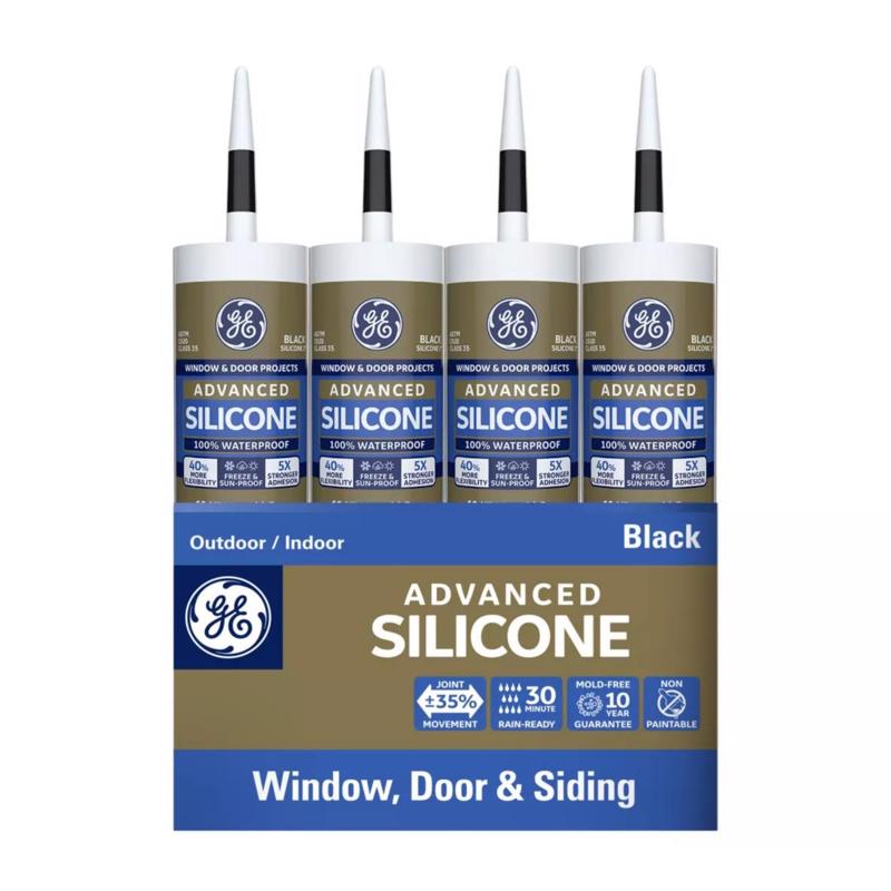 GE Advanced Black Silicone 2 Window and Door Caulk Sealant 10.1 oz