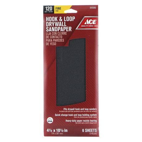 Ace 10-1/2 in. L X 4-1/2 in. W 120 Grit Silicon Carbide Drywall Sanding Sheet 6 pk