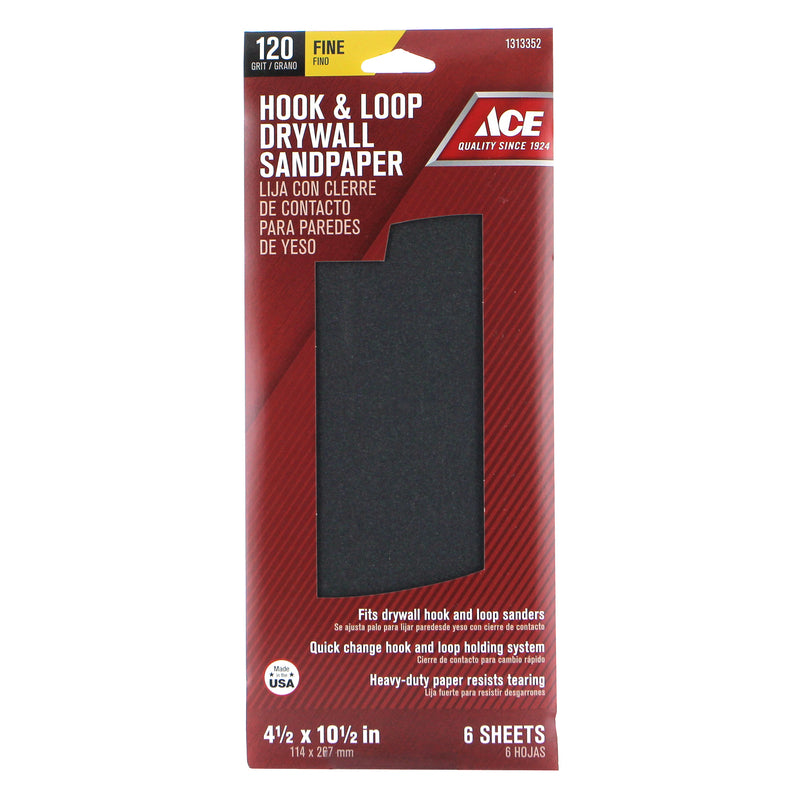 Ace 10-1/2 in. L X 4-1/2 in. W 120 Grit Silicon Carbide Drywall Sanding Sheet 6 pk