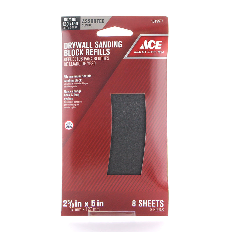 Ace Drywall 5 in. L X 2-5/8 in. W 80/100/120/150 Grit Silicon Carbide Sanding Sheet 8 pk