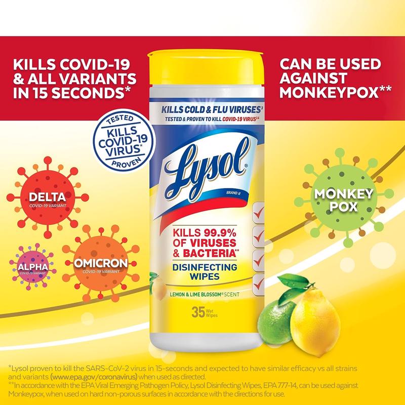 Lysol Lemon & Lime Blossom Scent Disinfecting Wipes 35 ct 1 pk
