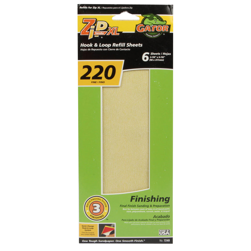 Gator Zip XL 9-1/2 in. L X 3-1/2 in. W 220 Grit Aluminum Oxide Sanding Sheet 6 pk