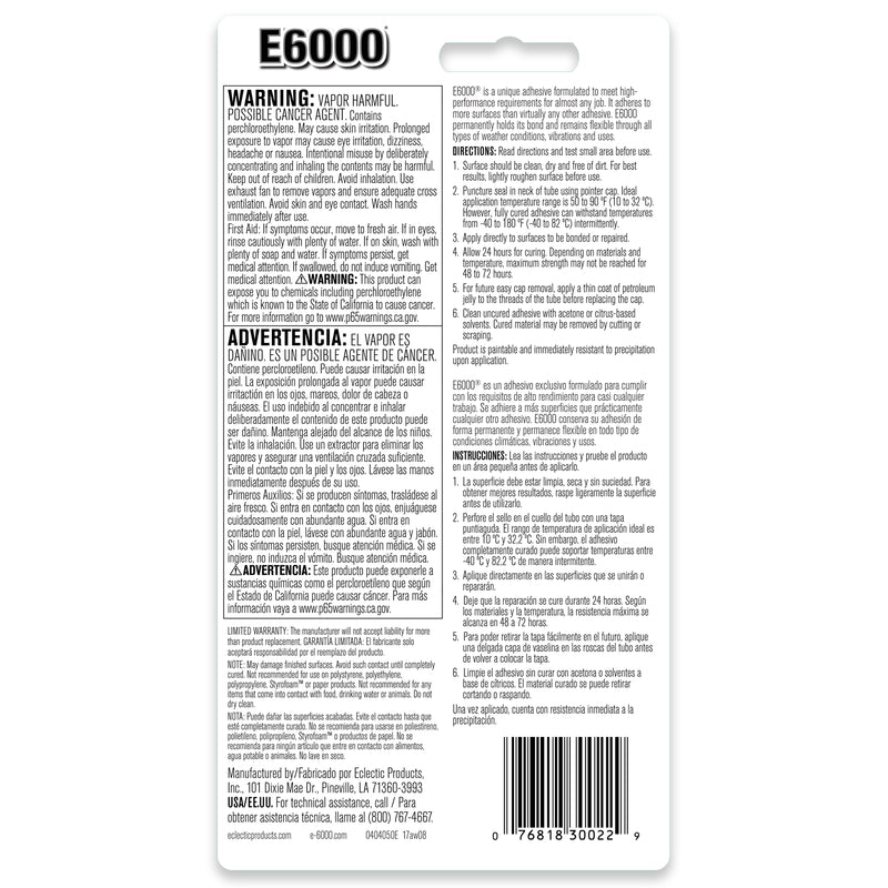 E6000 High Strength Automotive and Industrial Adhesive Gel 3.7 oz