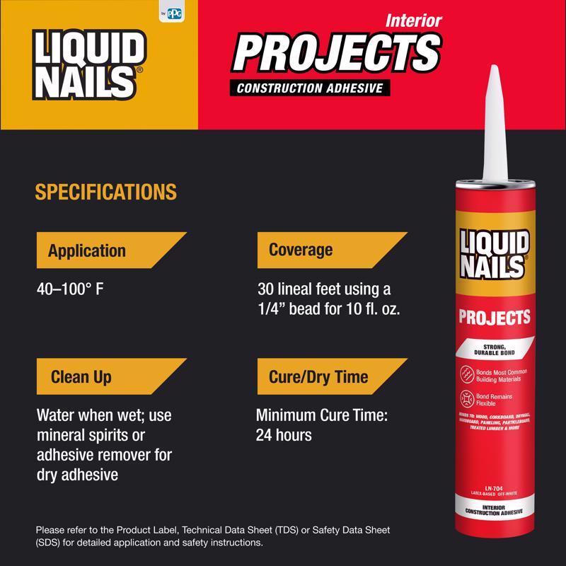 Liquid Nails Interior Projects Acrylic Latex Construction Adhesive 10 oz
