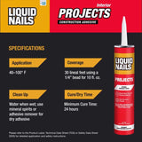 Liquid Nails Interior Projects Acrylic Latex Construction Adhesive 10 oz