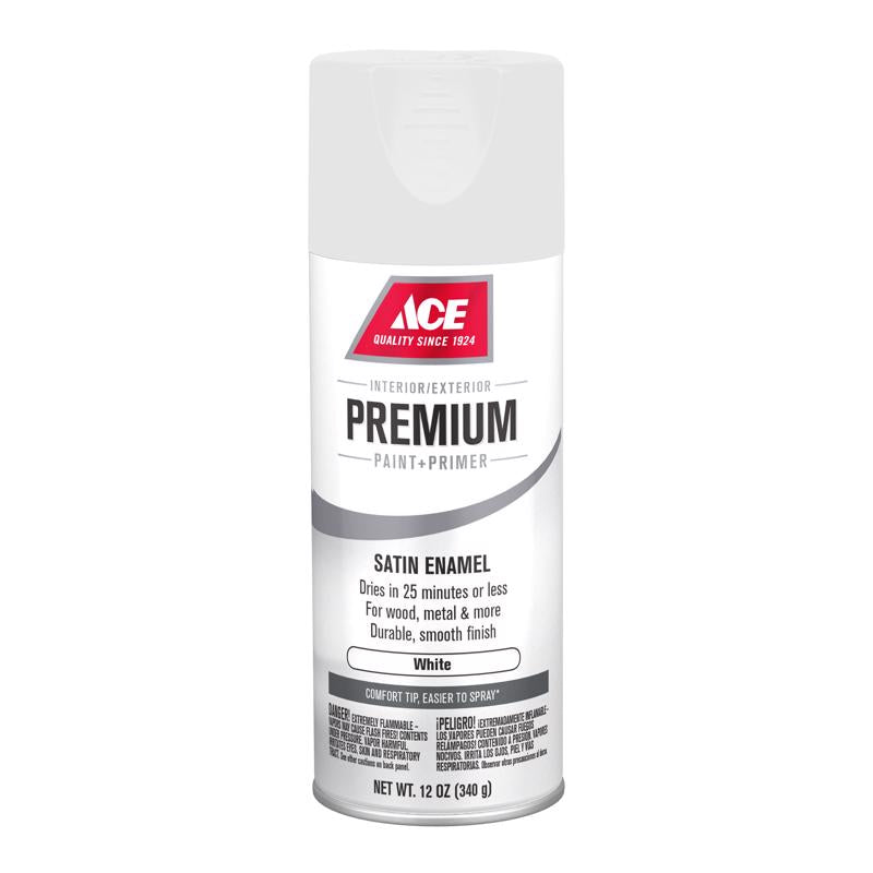 Ace Premium Satin White Paint + Primer Enamel Spray 12 oz