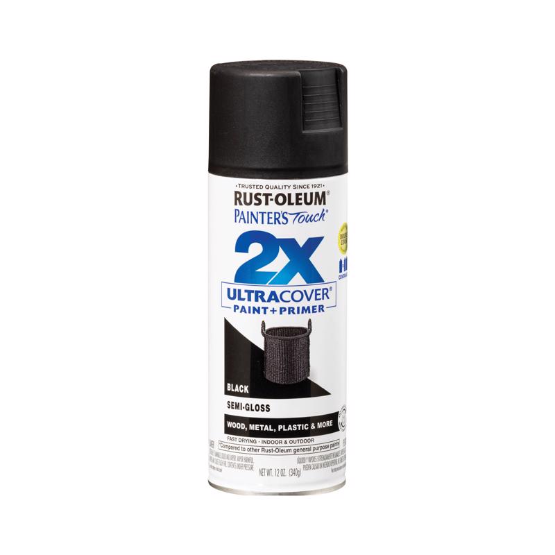 Rust-Oleum Painter's Touch 2X Ultra Cover Semi-Gloss Black Paint+Primer Spray Paint 12 oz