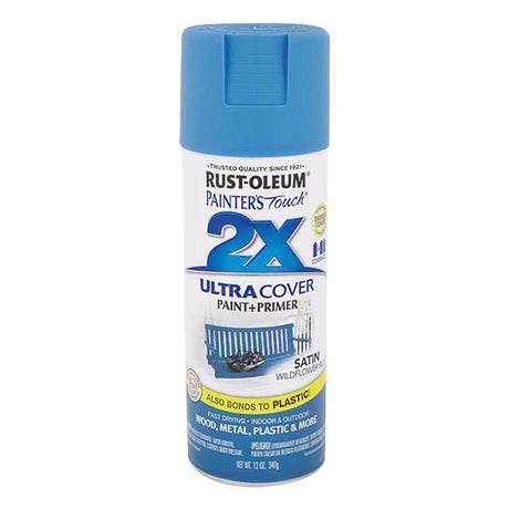 Rust-Oleum Painter's Touch 2X Ultra Cover Satin Wildflower Blue Paint+Primer Spray Paint 12 oz