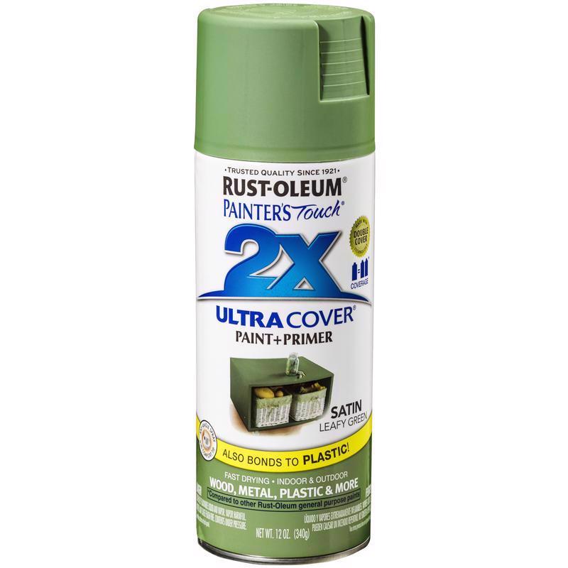 Rust-Oleum Painter's Touch 2X Ultra Cover Satin Leafy Green Paint+Primer Spray Paint 12 oz