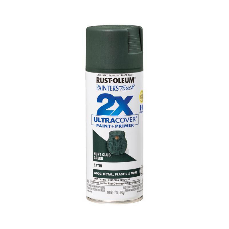 Rust-Oleum Painter's Touch 2X Ultra Cover Satin Hunt Club Green Paint+Primer Spray Paint 12 oz