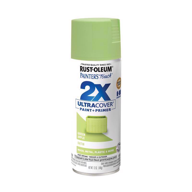 Rust-Oleum Painter's Touch 2X Ultra Cover Satin Green Apple Paint+Primer Spray Paint 12 oz