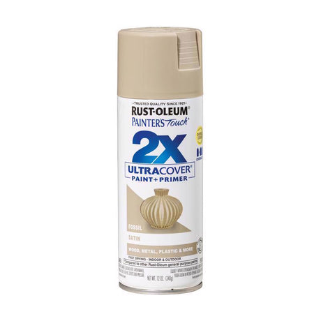 Rust-Oleum Painter's Touch 2X Ultra Cover Satin Fossil Paint+Primer Spray Paint 12 oz