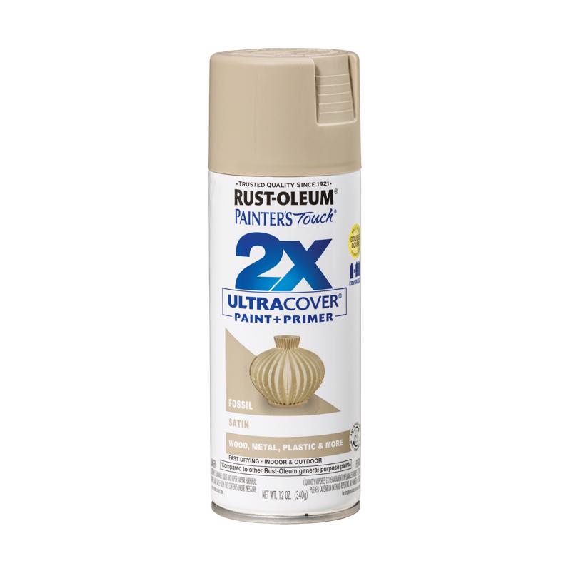 Rust-Oleum Painter's Touch 2X Ultra Cover Satin Fossil Paint+Primer Spray Paint 12 oz