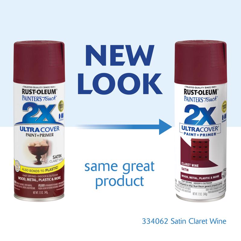 Rust-Oleum Painter's Touch 2X Ultra Cover Satin Claret Wine Paint+Primer Spray Paint 12 oz