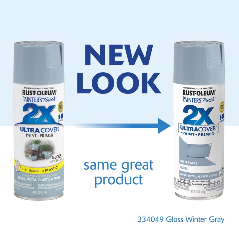 Rust-Oleum Painter's Touch 2X Ultra Cover Gloss Winter Gray Paint+Primer Spray Paint 12 oz