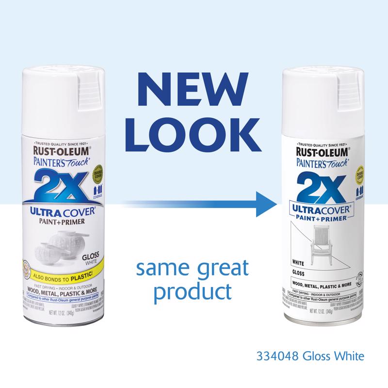 Rust-Oleum Painter's Touch 2X Ultra Cover Gloss White Paint+Primer Spray Paint 12 oz